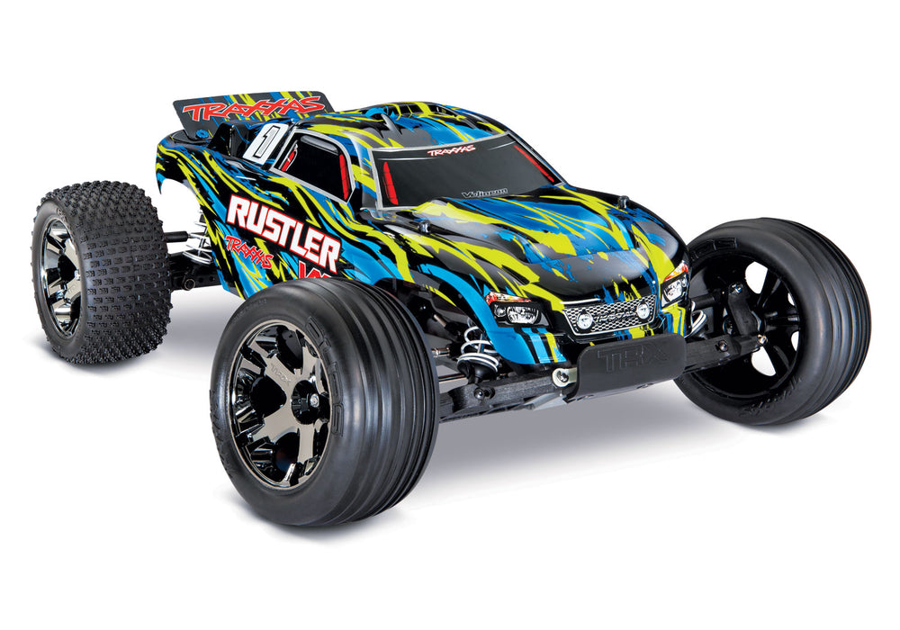 Traxxas 37076-4 Rustler VXL 1/10 Scale RTR 2WD Brushless Stadium Truck Yellow and Blue