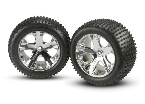 Traxxas 3770 Rear Wheels and Tires Assembled All Star Chrome for Rustler