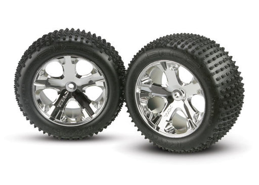 Traxxas 3770 Rear Wheels and Tires Assembled All Star Chrome for Rustler