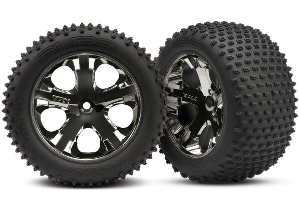 Traxxas 3770A Rear Wheels and Tires Assembled All Star Black Chrome for Rustler
