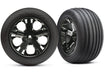 Traxxas 3771A Ribbed Tires on 2.8 Black Chrome Star Wheels for Front of Rustler