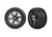 Traxxas 3771R 2.8" RXT Black Chrome Wheels with Ribbed Tires Front of Rustler 2WD 2 Pack