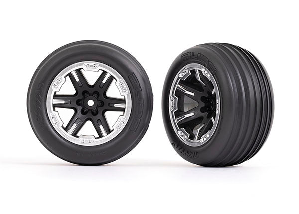 Traxxas 3771X 2.8" RXT Black and Satin Wheels with Ribbed Tires Front of Rustler 2WD 2 Pack