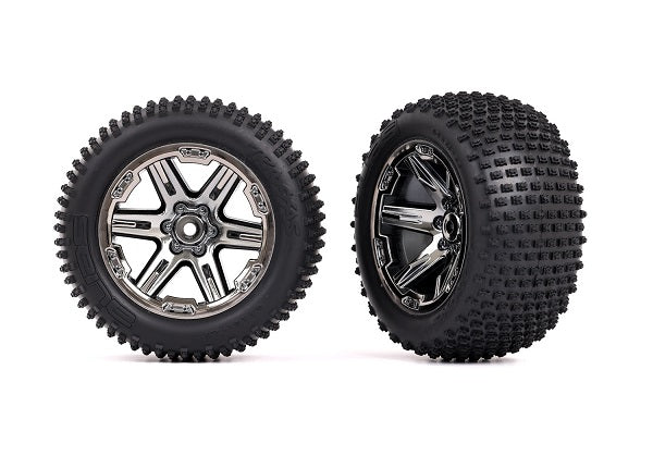 Traxxas 3772R 2.8" RXT Black Chrome Wheels with Alias Tires for Rear of Rustler 2WD 2 Pack
