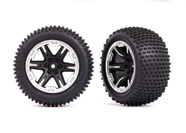 Traxxas 3772X 2.8" RXT Black and Satin Wheels with Alias Tires for Rear of Rustler 2WD 2 Pack