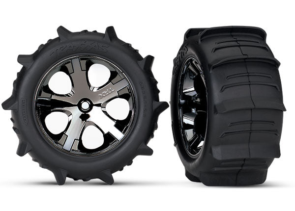 Traxxas 3776 All Star Black Chrome Wheels with Paddle Rustler 2wd rear