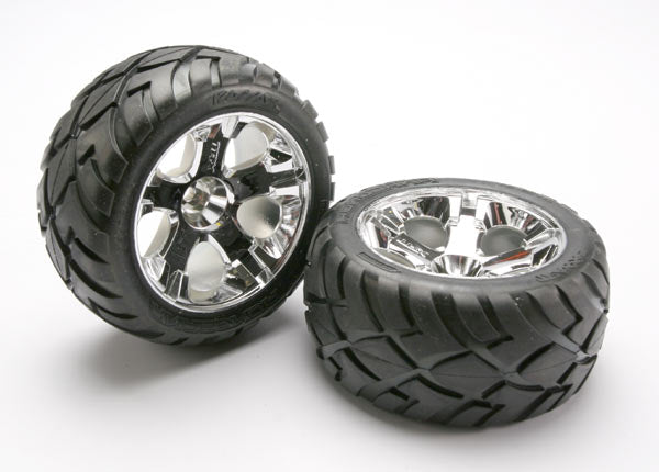 Traxxas 5576R All Star Black Chrome Wheels with Anaconda Tires for Front 2WD Rustler