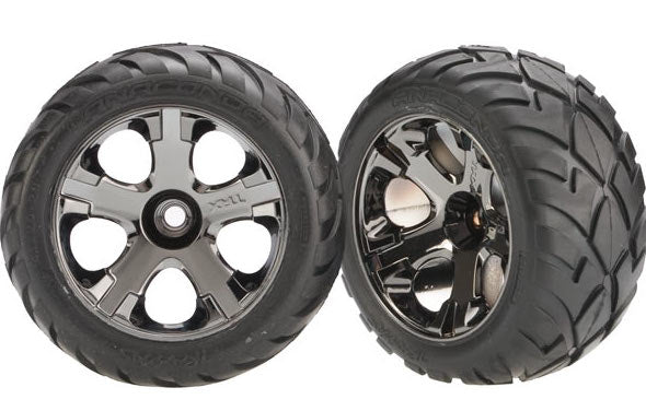 Traxxas 3777A All Star Black Chrome Wheels with Anaconda Tires Nitro Front