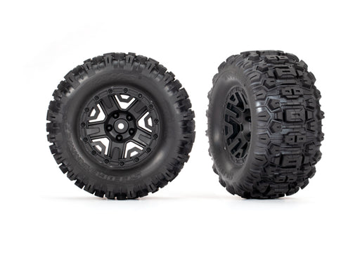 Traxxas 3778 Sledgehammer Tires on Black 2.8 Wheels 2WD Rustler or Stampede Rears