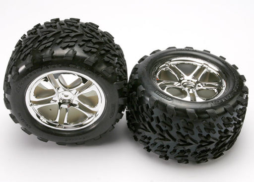Traxxas 5174 Silver Chrome 3.8" Wheels with Talon tires and Foam Insert (2) T-Maxx/E-Maxx/E-Revo