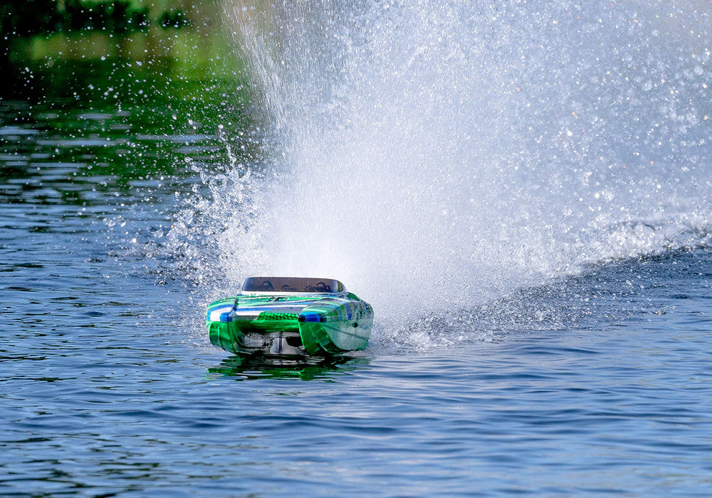 Traxxas 57046-4 DCB M41 Widebody Catamaran Electric Boat Green and Blue