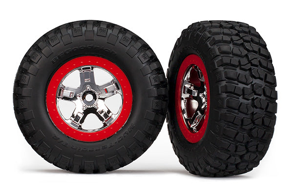 Traxxas 5867 BFGoodrich Mud-Terrain T/A KM2 Tires on Red and Chrome Wheels 2WD Slash Rear 4x4 F&R