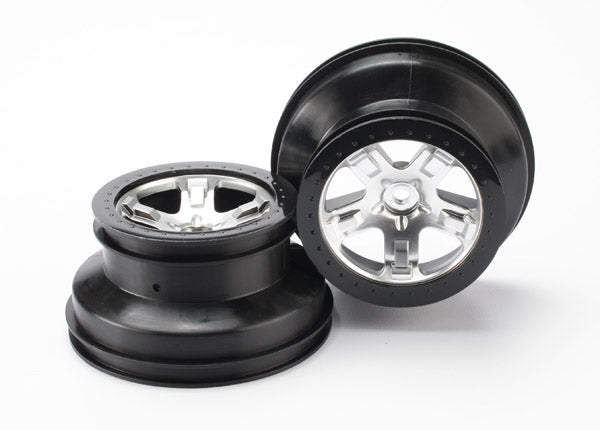 Traxxas 5872X SCT Satin Chrome and Black Beadlock Style Wheels for Slash 4x4 F/R or 2WD Rear