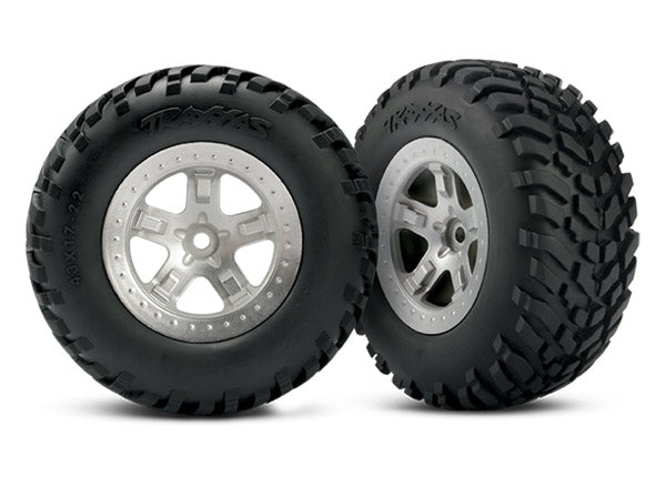 Traxxas 5873 SCT Off Road Tires on Beadlock Style Satin Chrome Wheels 2WD Rear 4x4 F&R
