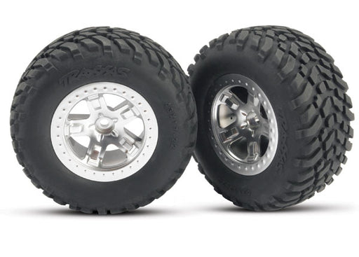 Traxxas 5875 SCT Off Road Tires on Beadlock Style Satin Chrome Wheels 2WD Front