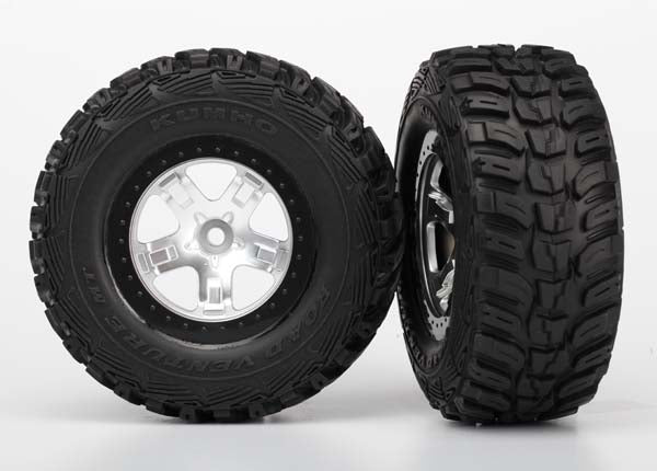 Traxxas 5880 Kumho Tires Black Beadlock Mounted on Satin Chrome Wheels 4WD/2WD Slash Rear