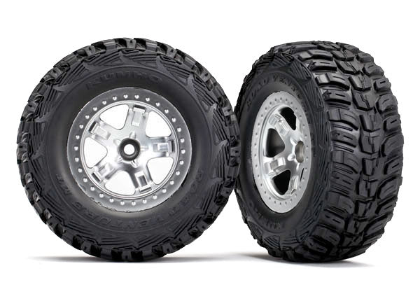 Traxxas 5881X Kumho Tires Mounted on Satin Chrome Wheels 2WD Slash Front