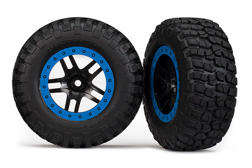Traxxas 5885A BFGoodrich Mud-Terrain T/A KM2 Tires Blue Beadlock Wheels 2WD Front Slash and Raptor