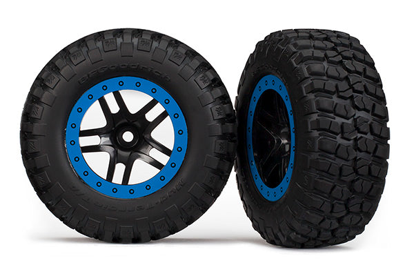 Traxxas 5885A BFGoodrich Mud-Terrain T/A KM2 Tires Blue Beadlock Wheels 2WD Front Slash and Raptor