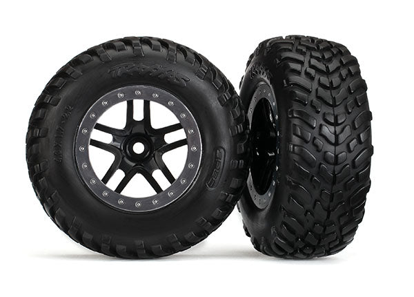 Traxxas 5890 SCT Off Road Tires on Beadlock Style Satin Chrome and Black Wheels 1 Pair
