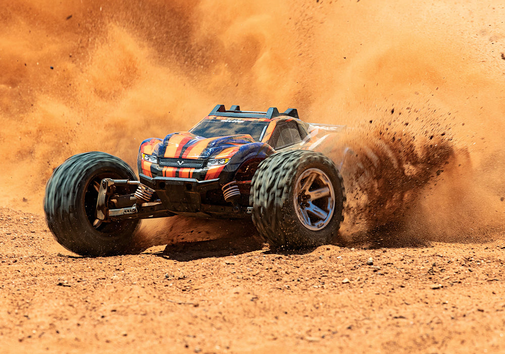 Traxxas 67076-4 Orange and Blue Rustler 4X4 VXL 1/10 Scale Stadium Truck