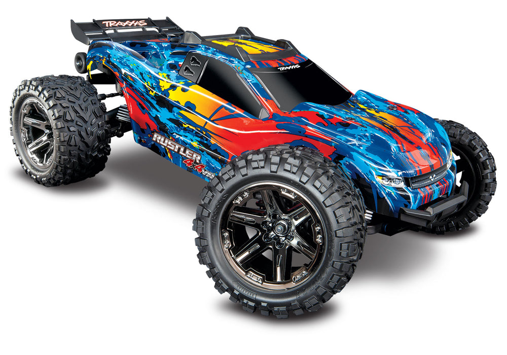 Traxxas 67076-4 Red and Yellow Rustler 4X4 VXL 1/10 Scale Stadium Truck