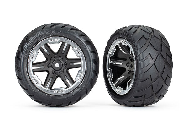 Traxxas 6768X Black Chrome 2.8" RXT Wheels with Anaconda Tires for 2WD Electric Rear 1 Pair