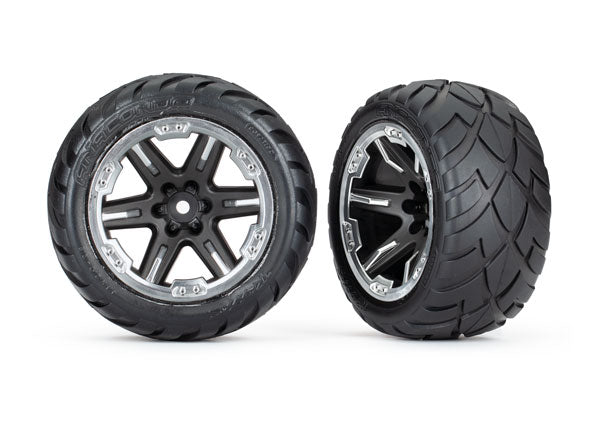 Traxxas 6775X Black Chrome 2.8" RXT Wheels with Anaconda Tires 2WD Front and 4x4 1 Pair