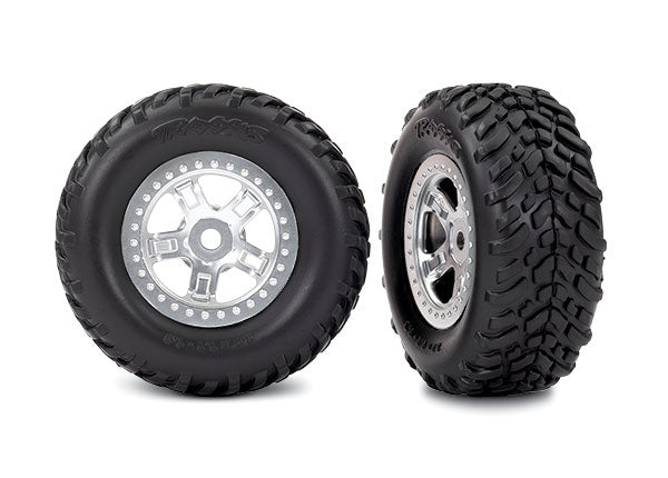 Traxxas 7073 Assembled Tires and Chrome Wheels for 1/16 4WD Slash and Latrax Prerunner