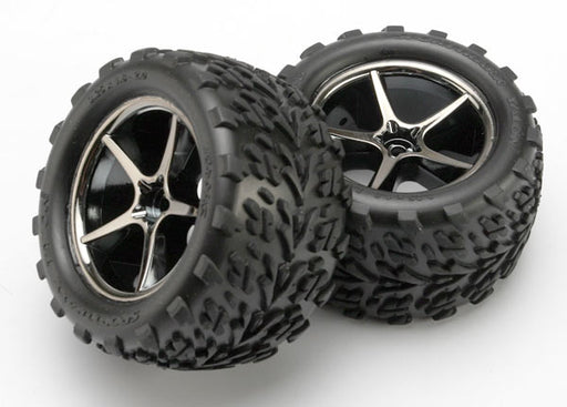 Traxxas 7174A Talon Tires and Black Chrome Wheels for 1/16 E-Revo