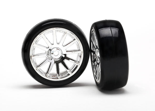 Traxxas 7573 12 Spoke Chrome Wheels with Slick Tires 2 Pack for 1/18 LaTrax Rally Car