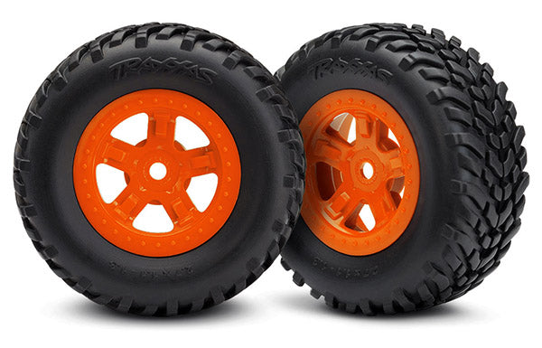 Traxxas 7674A Orange Assembled Tires and Wheels for 1/16 4WD Slash and Latrax Prerunner