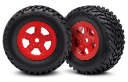 Traxxas 7674R Red Assembled Tires and Wheels for 1/16 4WD Slash and Latrax Prerunner