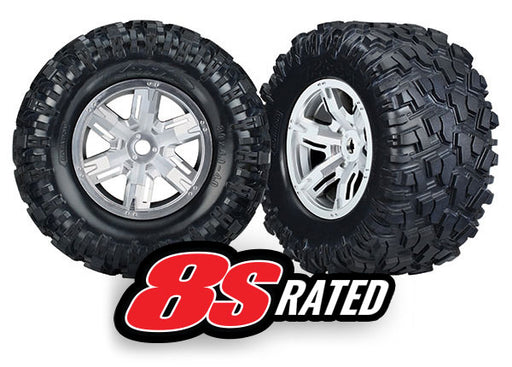Traxxas 7772R Maxx AT Tires Mounted on Satin Chrome Wheels for 8S X-Maxx 1 Pair