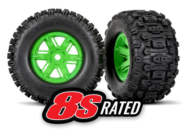 Traxxas 7774G Sledgehammer Tires on Green Wheels for X-MAXX 1 Pair