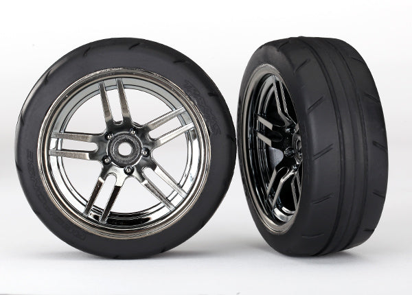 Traxxas 8373 1.9" Split Spoke Black and Chrome Front Wheels with Response Tires Assembled and Glued