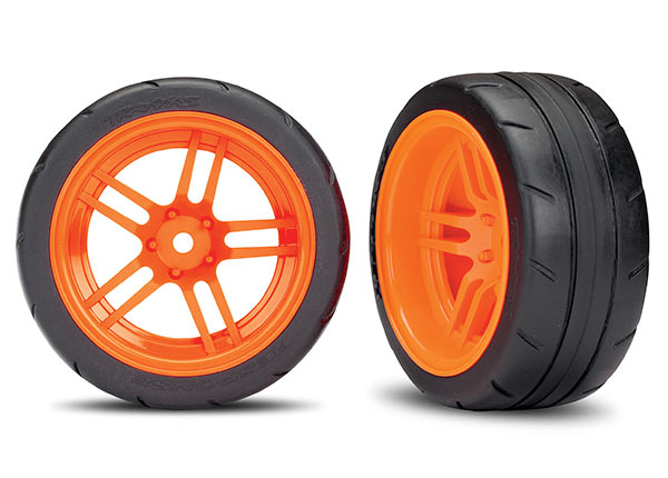 Traxxas 8374A 1.9" Split Spoke Orange Extra Wide Rear Wheels with Response Tires VXL Rated Assembled
