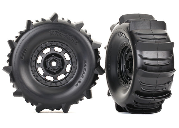 Traxxas 8475 Black Wheels with Paddle Tires for UDR 1 Pair