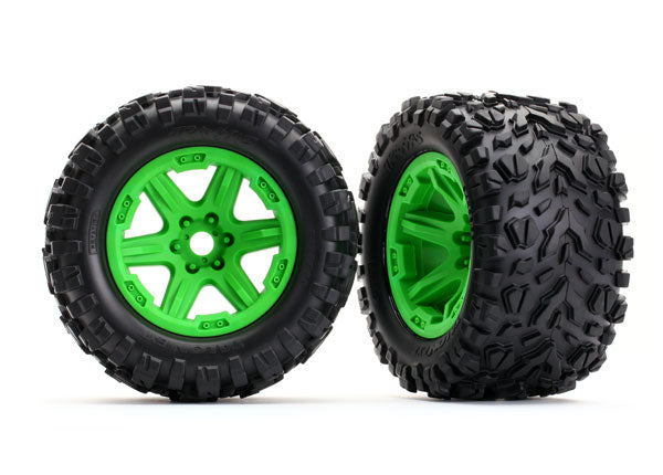 Traxxas 8672G Talon EXT Tires on Green Wheels for REVO 2.0 VXL