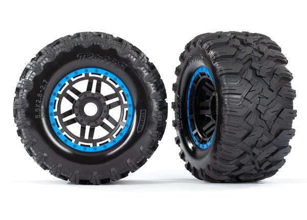 Traxxas 8972A Tires Mounted on Blue Wheels with TSM Rated Tires for MAXX 2 Pack