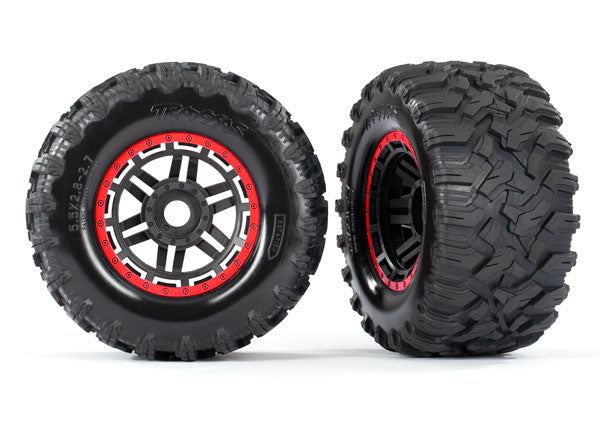 Traxxas 8972R Tires Mounted on Red Beadlock Style Wheels with TSM Rated Tires for MAXX 2 Pack