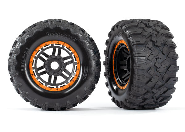 Traxxas 8972T Tires Mounted on Orange Wheels with TSM Rated Tires for MAXX 2 Pack