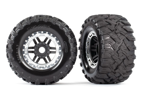 Traxxas 8972X Tires Mounted on Satin Chrome Wheels with TSM Rated Tires for MAXX 2 Pack