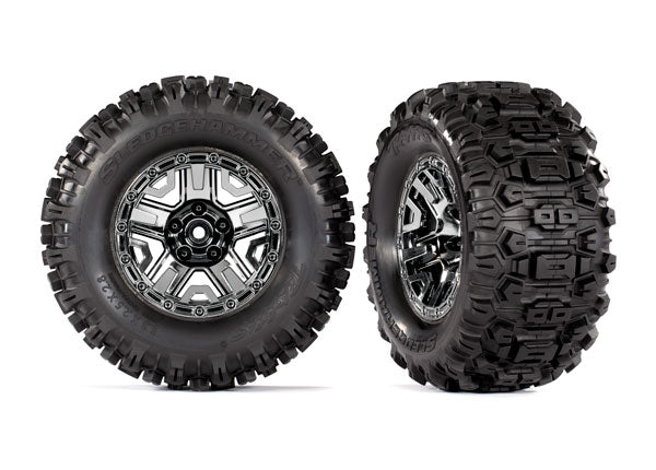 Traxxas 9072 Sledgehammer Tires on Black Chrome 2.8 Wheels for Hoss