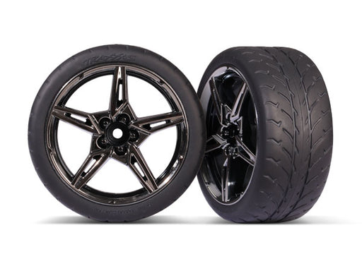 Traxxas 9371 Black Chrome Split Spoke Wheels and Response Tires for 4-Tec 3.0 Rears