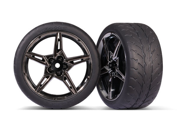 Traxxas 9371 Black Chrome Split Spoke Wheels and Response Tires for 4-Tec 3.0 Rears