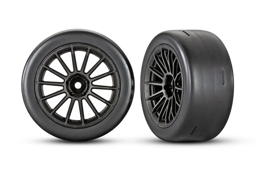 Traxxas 9374 Black Multi-Spoke Wheels and Ultra-Wide Slick Tires 4-Tec 3.0 Fronts