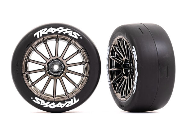 Traxxas 9374R Black Chrome Multi-Spoke Wheels and Ultra-Wide Slick Tires 4-Tec 3.0 Fronts