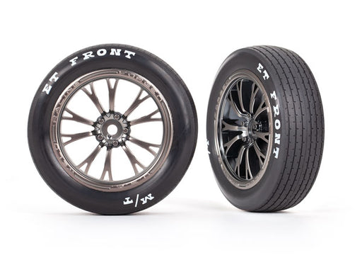 Traxxas 9474A Front Satin Black Chrome Weld Wheels and MT Tires for Drag Slash 2 Pack