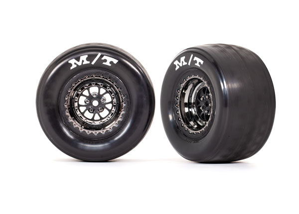 Traxxas 9475X Rear Black Chrome Weld Wheels and MT Tires for Drag Slash 2 Pack